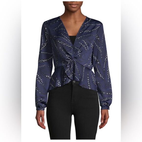 BCBGENERATION Long-Sleeve Twist-Front Peplum Top Size M - Picture 12 of 13